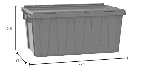 Buckhorn AR2717120202000 Industrial Plastic Stackable Storage Tote Container with Hinged Attached Lid, 27-Inch L x 17-Inch W x 12-Inch H, Red