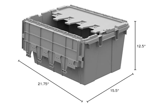 Buckhorn Industrial Lidded Plastic Storage Container, Nesting and Stackable Plastic Storage Box with Lid Attached, Organization Tote for Garage and Warehouse, 12 Gallon Capacity, 21"x15"x12", Gray
