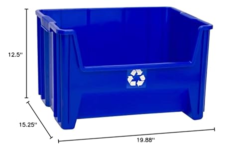 READYSPACE Commercial Industrial Heavy Duty Stackable Open-Front Recycling Bin Box Containers, 12.5 Gallon (Pack of 3), Blue