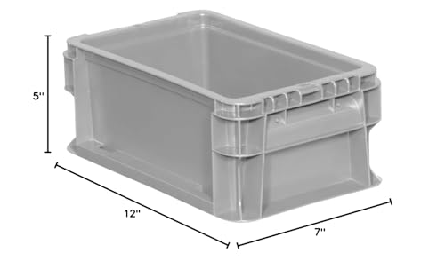 Buckhorn SW120705F101000 Plastic Straight Wall Storage Container Tote, (12-Inch x 7-Inch x 5-Inch), Light Gray