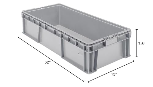 Buckhorn SW3215080201000 Plastic Straight Wall Storage Container Tote, (32-Inch x 15-Inch x 7-1/2-Inch), light grey