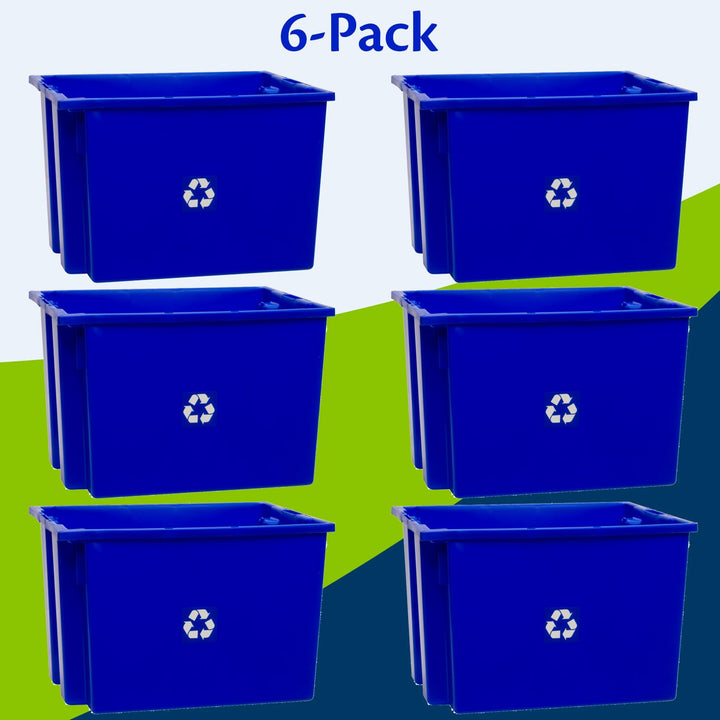 ReadySpace 6-Pack Commercial Industrial Heavy Duty Stackable Large Capacity Recycling Bin Box Containers, 13 Gallon 19-1/2 Inch x 15-1/2 Inch x 13 Inch, Blue