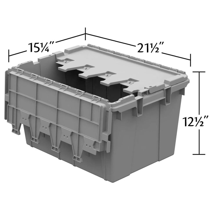 Buckhorn Industrial Lidded Plastic Storage Container, Nesting and Stackable Plastic Storage Box with Lid Attached, Organization Tote for Garage and Warehouse, 12 Gallon Capacity, 21"x15"x12", Gray