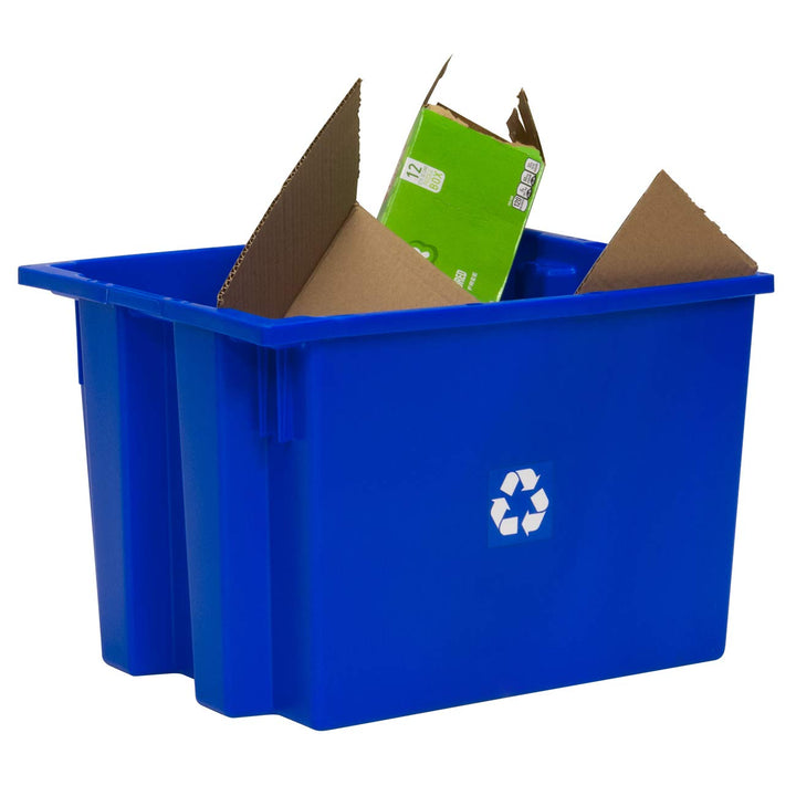 ReadySpace 6-Pack Commercial Industrial Heavy Duty Stackable Large Capacity Recycling Bin Box Containers, 13 Gallon 19-1/2 Inch x 15-1/2 Inch x 13 Inch, Blue