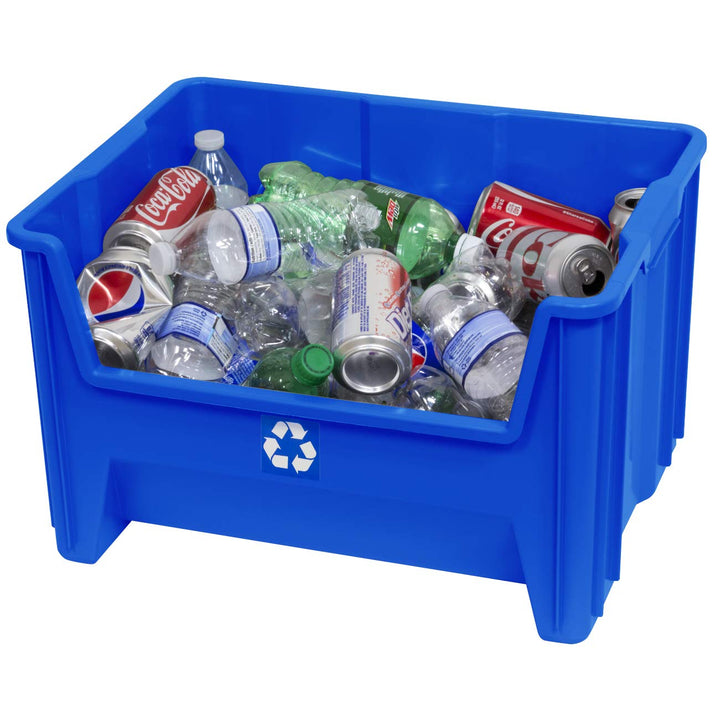 READYSPACE Commercial Industrial Heavy Duty Stackable Open-Front Recycling Bin Box Containers, 12.5 Gallon (Pack of 3), Blue