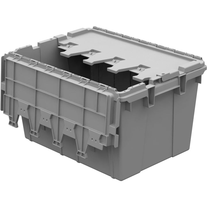 Buckhorn Industrial Lidded Plastic Storage Container, Nesting and Stackable Plastic Storage Box with Lid Attached, Organization Tote for Garage and Warehouse, 12 Gallon Capacity, 21"x15"x12", Gray