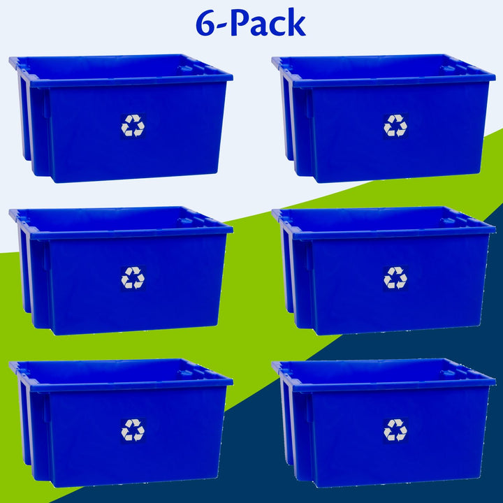 ReadySpace 6-Pack Commercial Industrial Heavy Duty Stackable Large Capacity Recycling Bin Box Containers, 9 Gallon 19-1/2-Inch x 15-1/2-Inch x 10-Inch, Blue