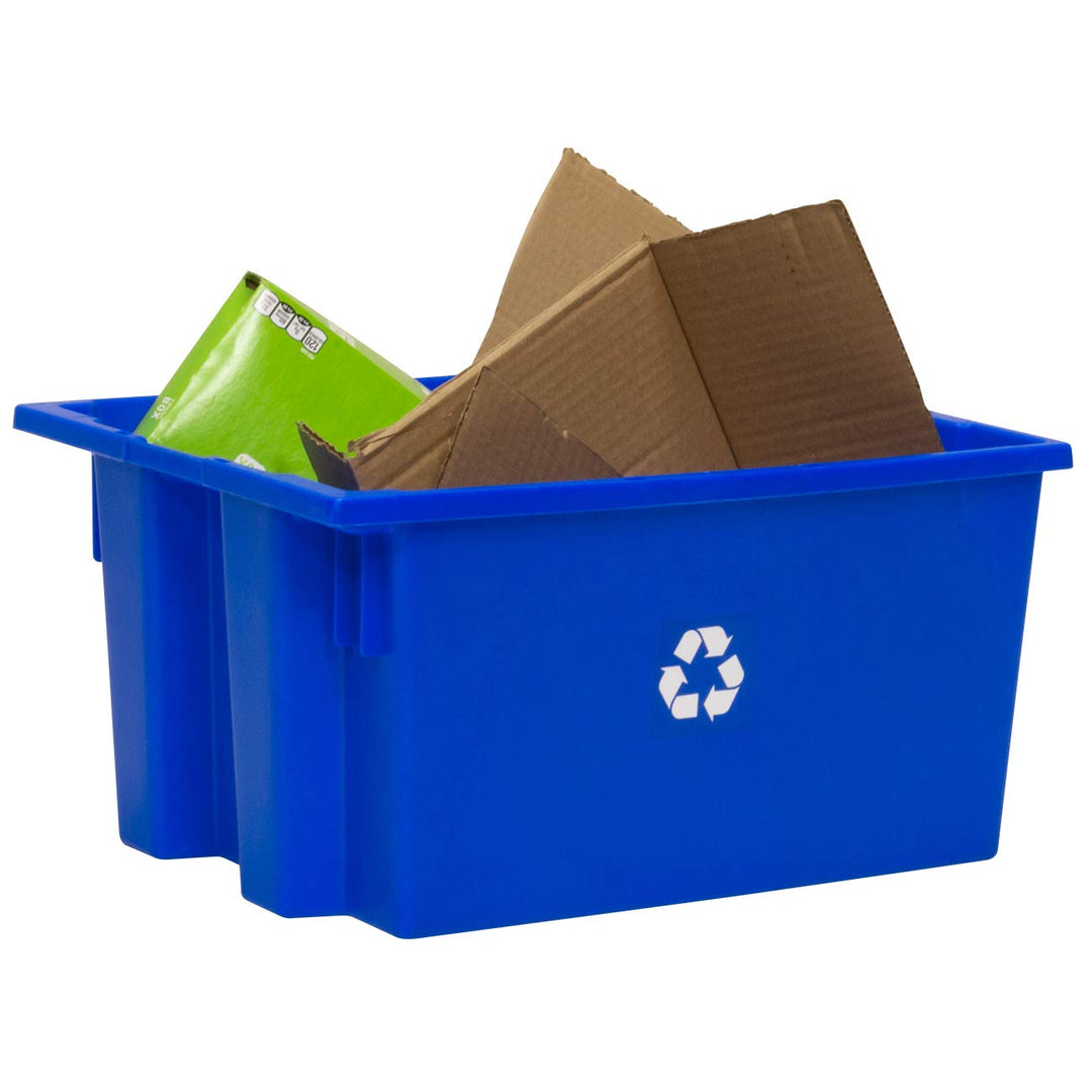 ReadySpace 6-Pack Commercial Industrial Heavy Duty Stackable Large Capacity Recycling Bin Box Containers, 9 Gallon 19-1/2-Inch x 15-1/2-Inch x 10-Inch, Blue