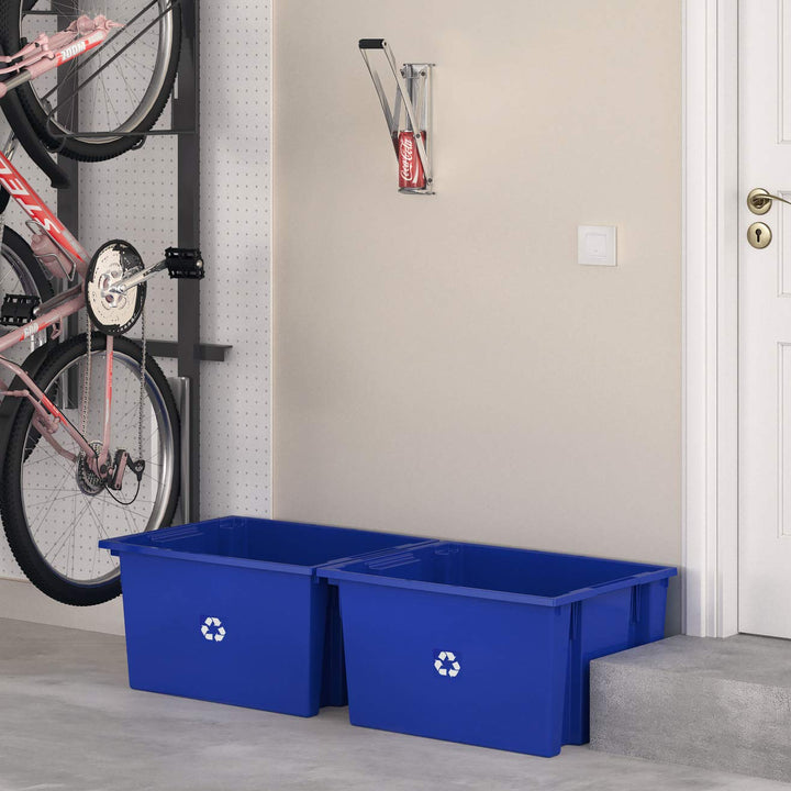 ReadySpace 6-Pack Commercial Industrial Heavy Duty Stackable Large Capacity Recycling Bin Box Containers, 9 Gallon 19-1/2-Inch x 15-1/2-Inch x 10-Inch, Blue