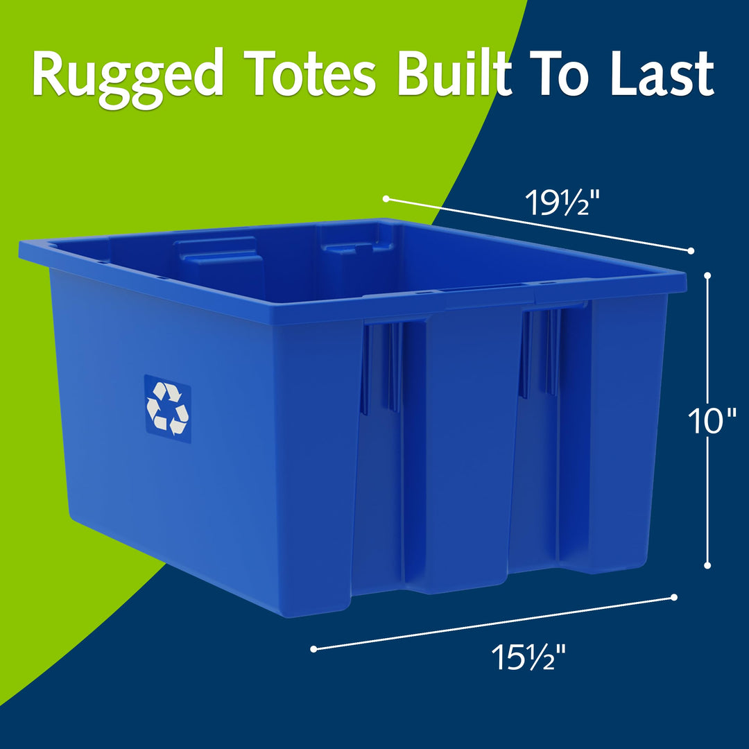 ReadySpace 6-Pack Commercial Industrial Heavy Duty Stackable Large Capacity Recycling Bin Box Containers, 9 Gallon 19-1/2-Inch x 15-1/2-Inch x 10-Inch, Blue