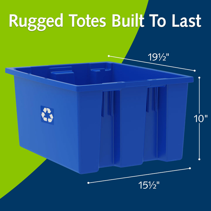 ReadySpace 6-Pack Commercial Industrial Heavy Duty Stackable Large Capacity Recycling Bin Box Containers, 9 Gallon 19-1/2-Inch x 15-1/2-Inch x 10-Inch, Blue
