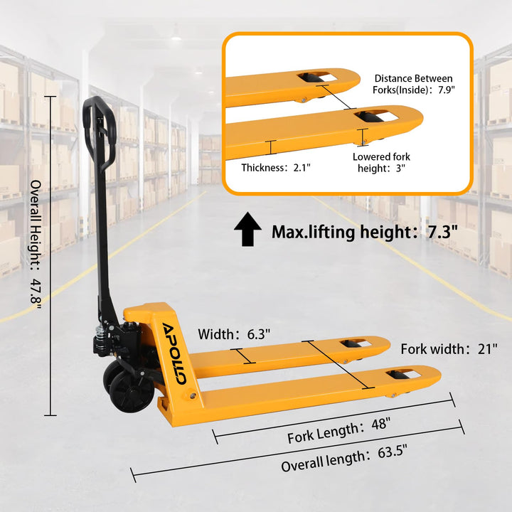 APOLLOLIFT Pallet Jack Truck, 5500lbs Capacity 21" W x 48" L Forks Manual Standard Duty Pallet Truck for Warehouse-Nylon Wheels