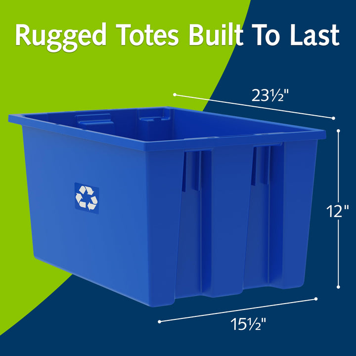 ReadySpace 3-Pack Commercial Industrial Heavy Duty Stackable Large Capacity Recycling Bin Box Containers, 13 Gallon 23-1/2-Inch x 15-1/2-Inch x 12-Inch, Blue