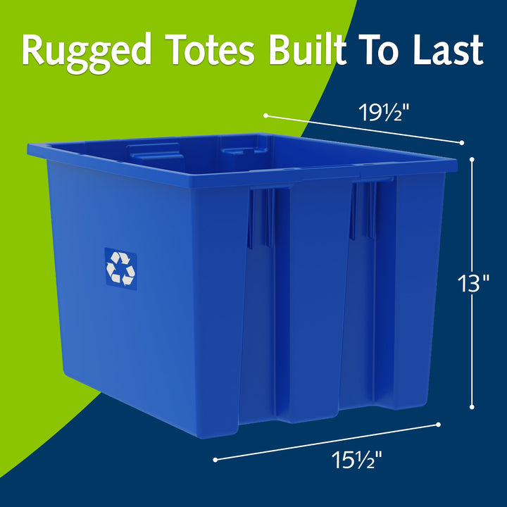 ReadySpace 6-Pack Commercial Industrial Heavy Duty Stackable Large Capacity Recycling Bin Box Containers, 13 Gallon 19-1/2 Inch x 15-1/2 Inch x 13 Inch, Blue