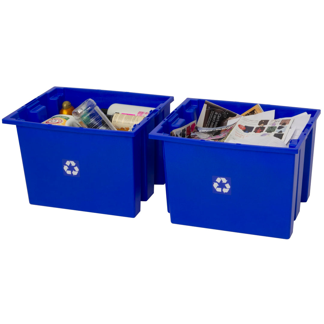 ReadySpace 6-Pack Commercial Industrial Heavy Duty Stackable Large Capacity Recycling Bin Box Containers, 13 Gallon 19-1/2 Inch x 15-1/2 Inch x 13 Inch, Blue