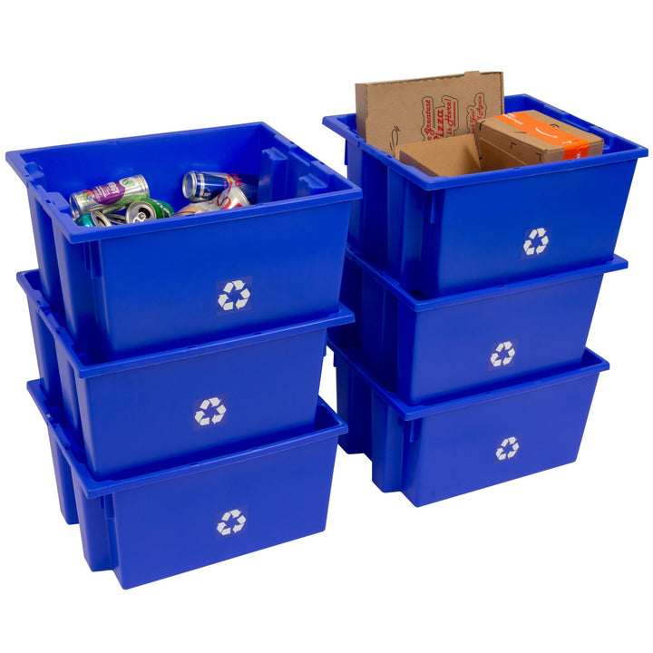 ReadySpace 6-Pack Commercial Industrial Heavy Duty Stackable Large Capacity Recycling Bin Box Containers, 9 Gallon 19-1/2-Inch x 15-1/2-Inch x 10-Inch, Blue