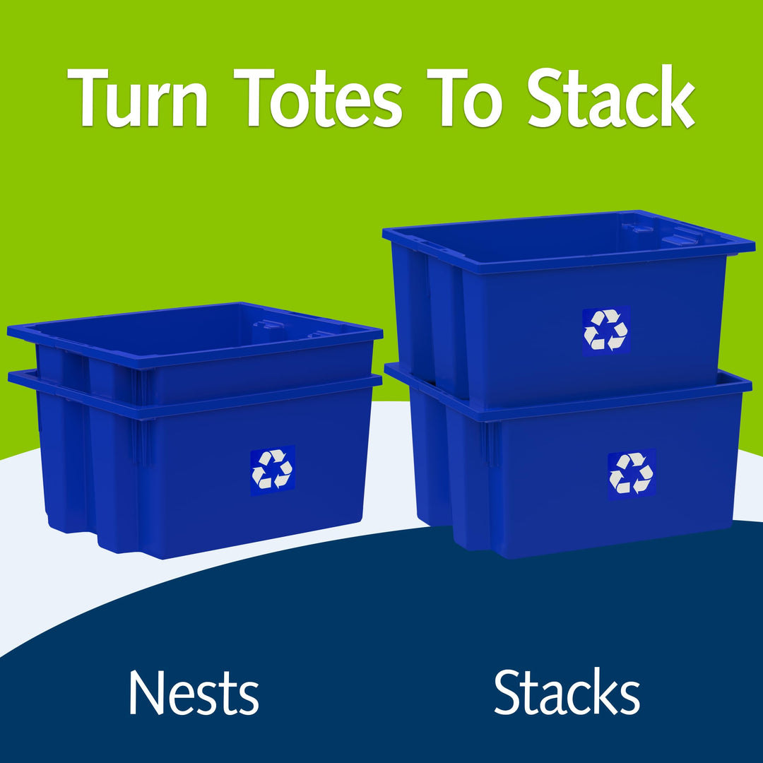ReadySpace 6-Pack Commercial Industrial Heavy Duty Stackable Large Capacity Recycling Bin Box Containers, 13 Gallon 19-1/2 Inch x 15-1/2 Inch x 13 Inch, Blue