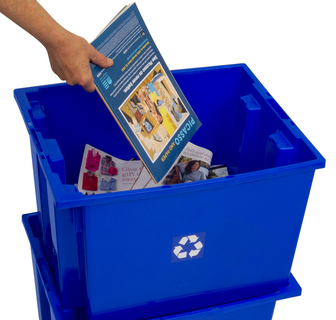 ReadySpace 6-Pack Commercial Industrial Heavy Duty Stackable Large Capacity Recycling Bin Box Containers, 13 Gallon 19-1/2 Inch x 15-1/2 Inch x 13 Inch, Blue