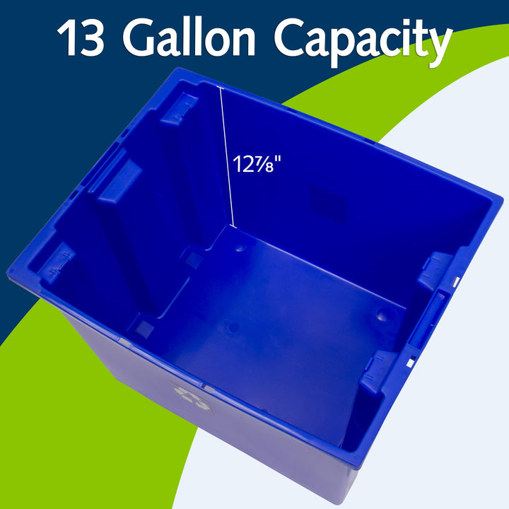 ReadySpace 6-Pack Commercial Industrial Heavy Duty Stackable Large Capacity Recycling Bin Box Containers, 13 Gallon 19-1/2 Inch x 15-1/2 Inch x 13 Inch, Blue
