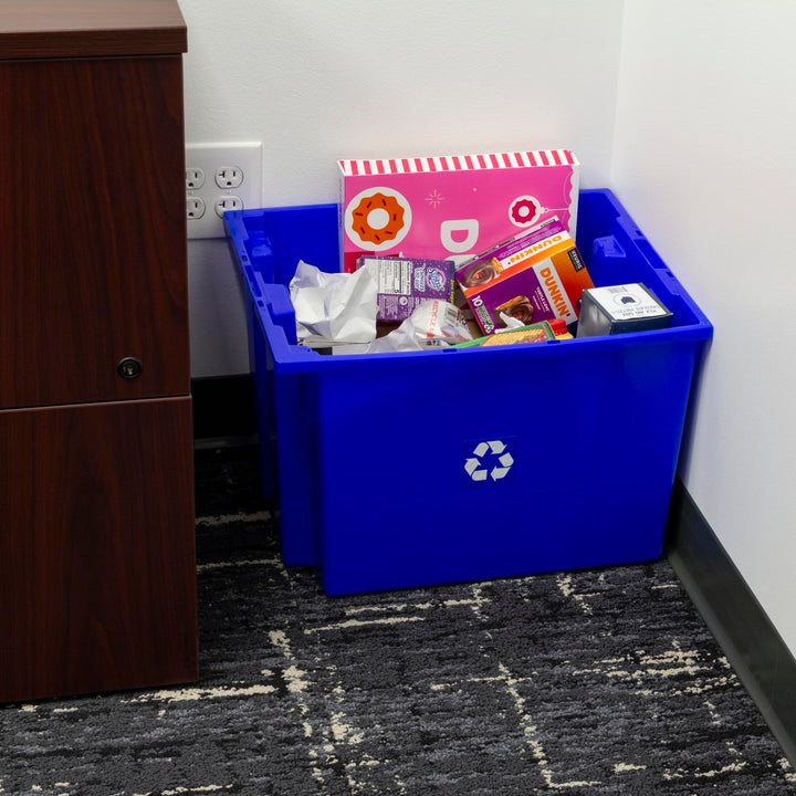 ReadySpace 6-Pack Commercial Industrial Heavy Duty Stackable Large Capacity Recycling Bin Box Containers, 13 Gallon 19-1/2 Inch x 15-1/2 Inch x 13 Inch, Blue