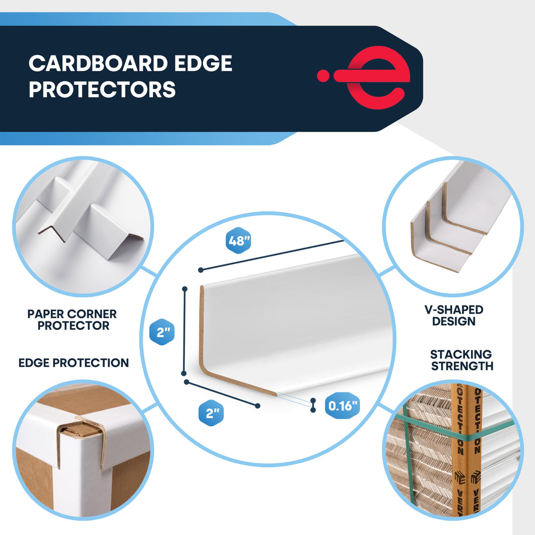 Packaging Cardboard Edge Protectors for Shipping - 2"W x 2"D x 48"L,White, 50/Pack