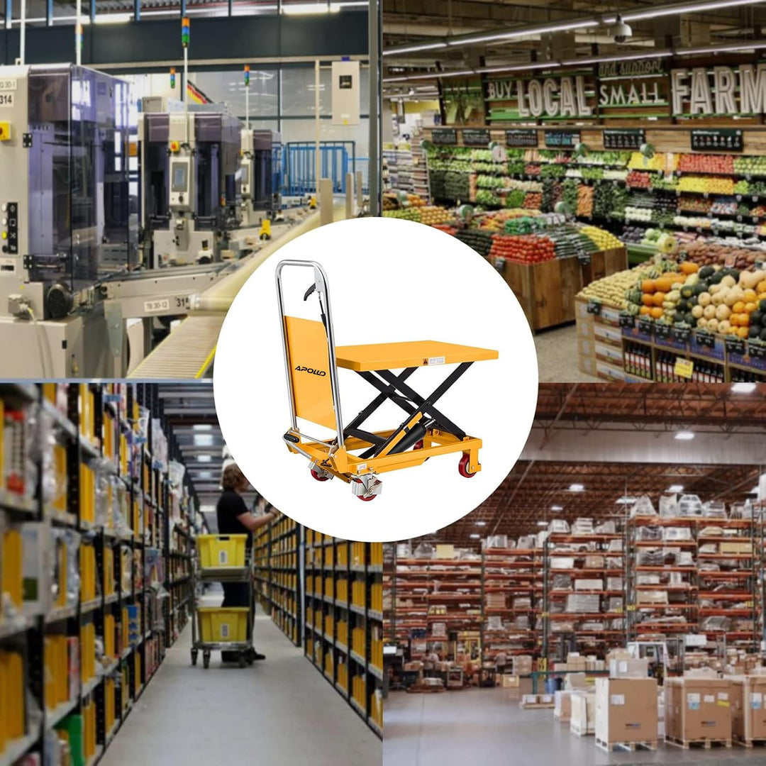 APOLLOLIFT Hydraulic Lift Table, 330lbs Capacity 29.1" Lifting Height, Single Scissor Lift Table Cart with 4 Wheels and Safety Back Guard for Material Handling and Transportation