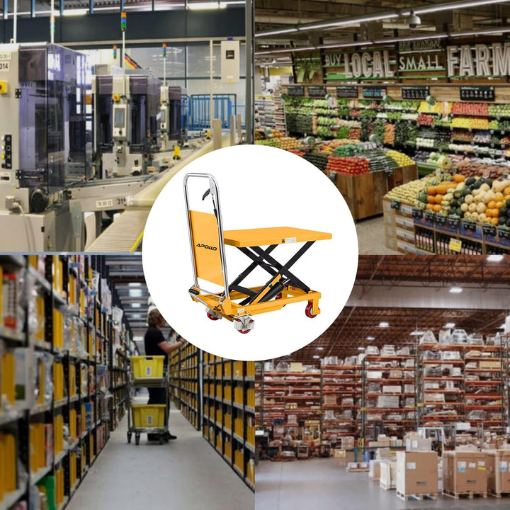 APOLLOLIFT Hydraulic Lift Table, 330lbs Capacity 29.1" Lifting Height, Single Scissor Lift Table Cart with 4 Wheels and Safety Back Guard for Material Handling and Transportation