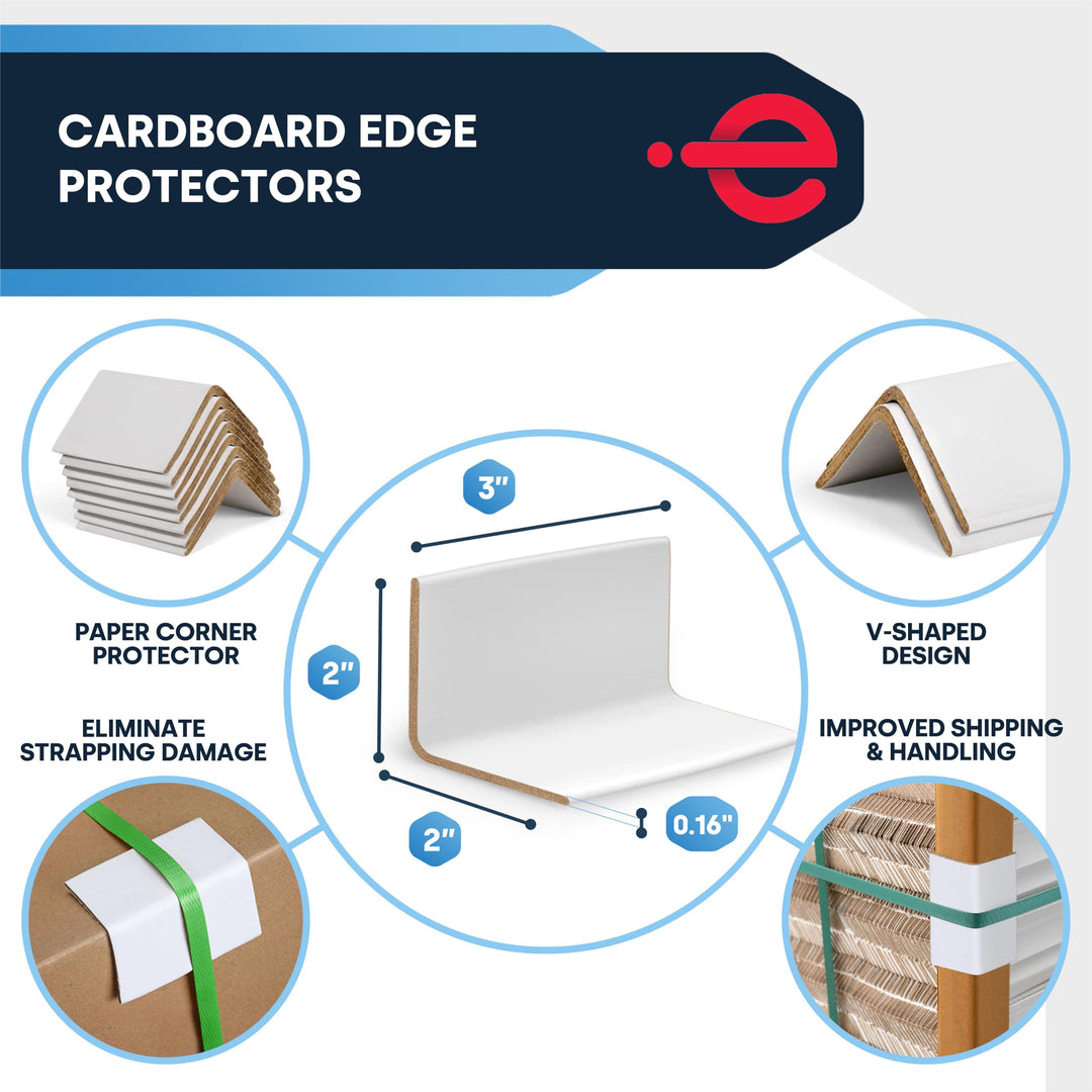 Strapping Edge Protectors, 2"W x 2"D x 3”L, White, 50/Pack