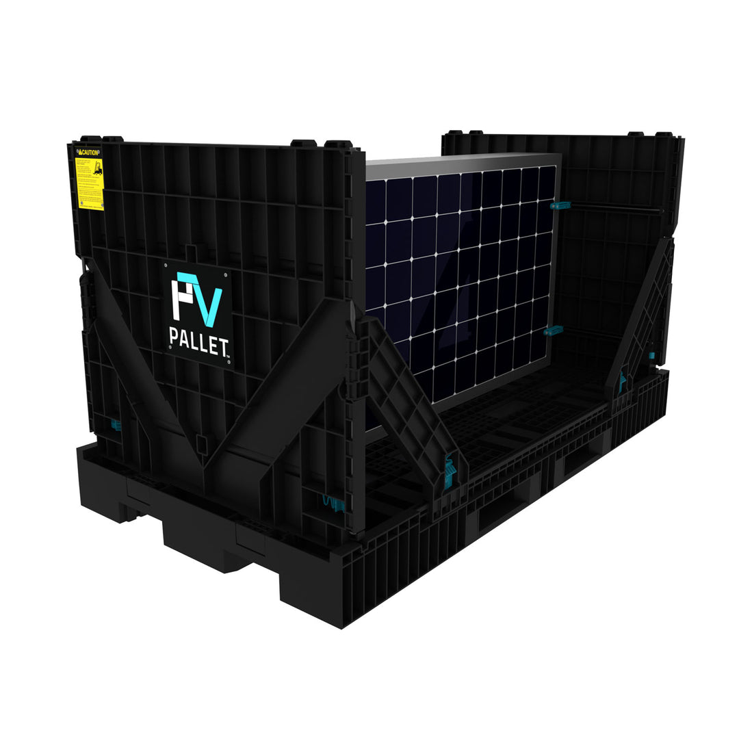 90x48 inch industrial plastic solar panel pallet loaded with a partial load of solar panels.